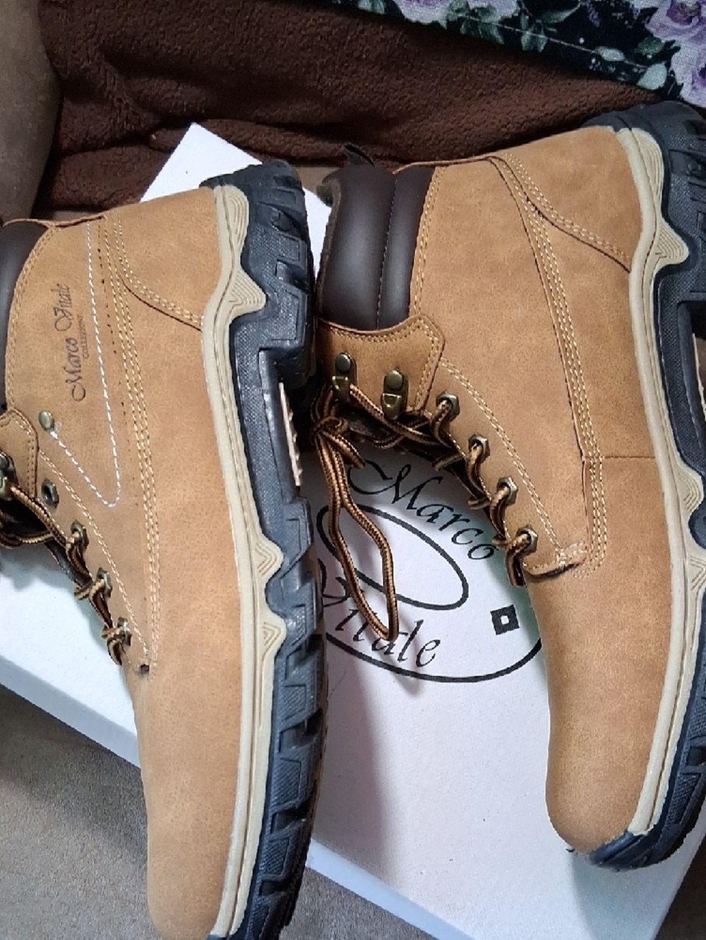 Men's Brown Lace-Up Work Boots - Cushioned Ankle Support MARCO VITALE NEW IN BOX - Picture 5 of 10